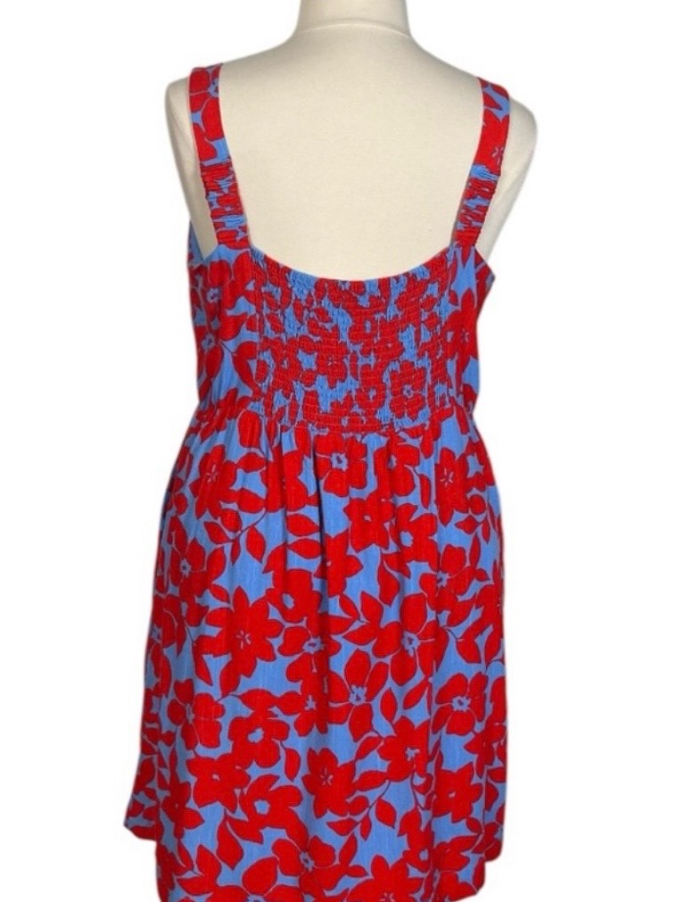 Draper James Dress Smocked Square Neck Blue Red Tropical Floral Women Size Xxl — image 2 of 8